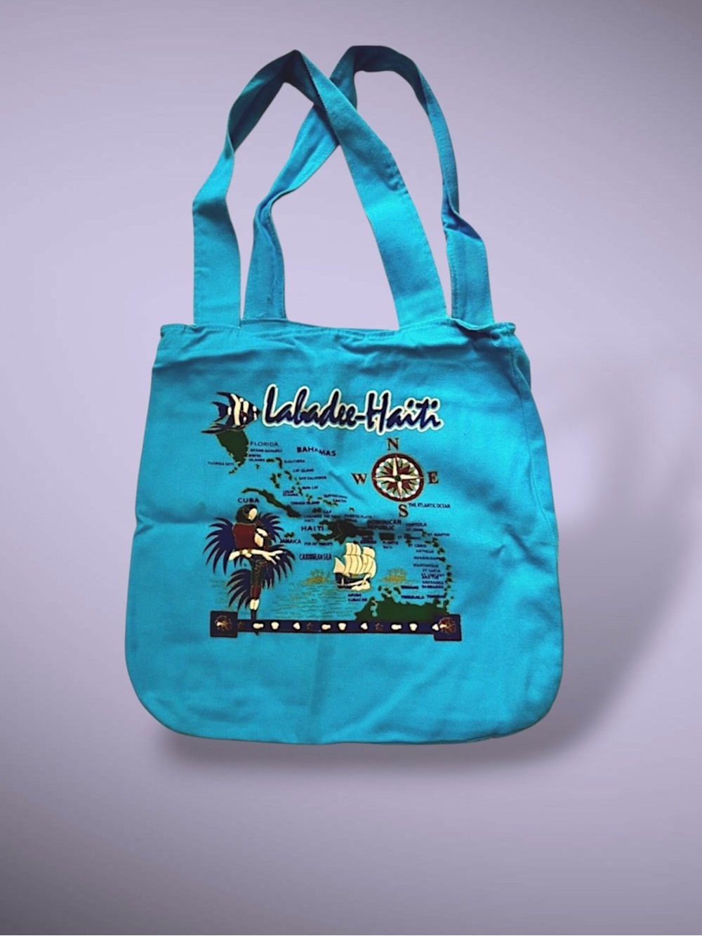 NWOT Labadee Haiti Jewel Blue Cotton Map Tote Bag Beach Cruise Travel Resortwear